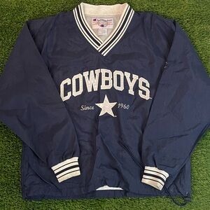 VTG Dallas Cowboys Windbreaker V-Neck Pro Line By Champion Mens M NFL 90s Navy